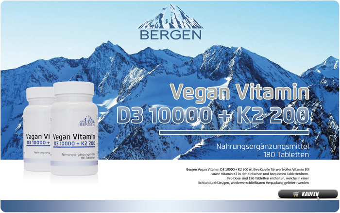 Bergen Vegan Vitamin D3 10000 + K2 200 - 180 Tabletten