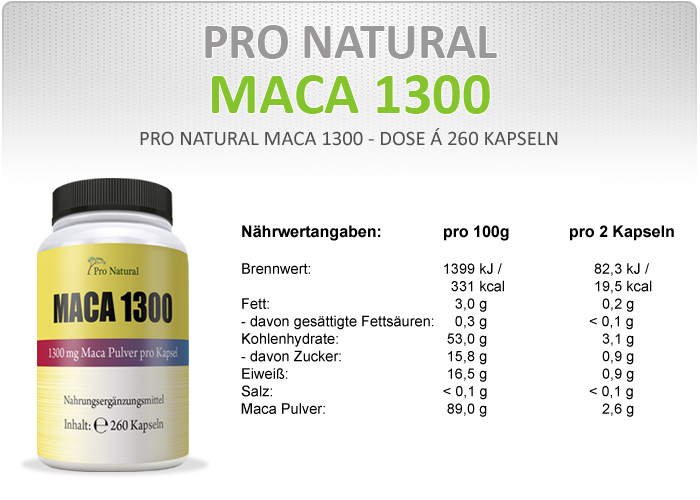 Pro Natural Maca 1300 Informationen 