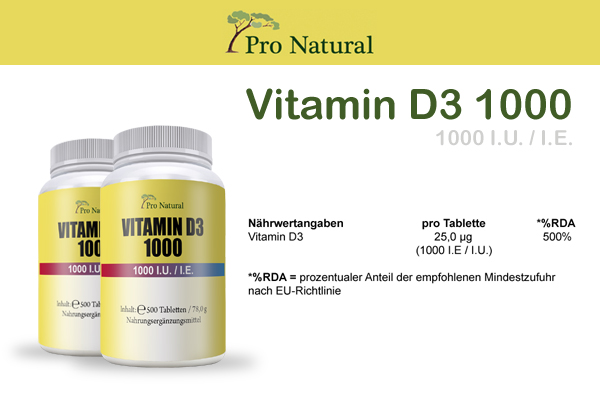 Pro Natural Vitamin D3 1000 - Dose á 500 Tabletten 