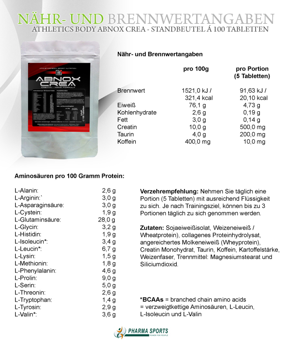 Athletics Body Abnox Pump - Standbeutel á 100 Tabletten