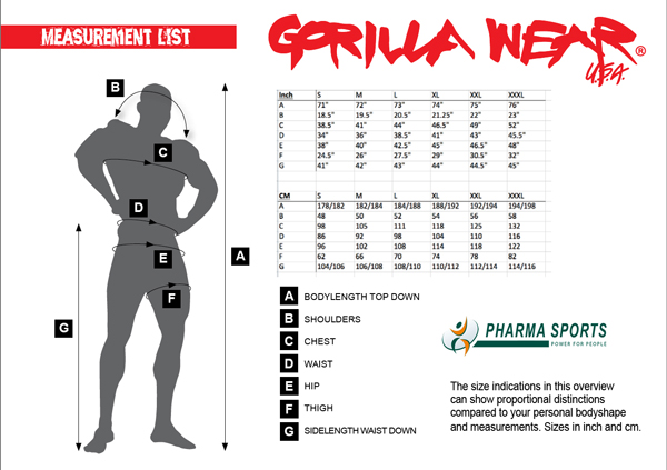 Gorilla Wear - passenden Maße und Größen 
