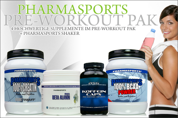 Pharmasports Pre-Workout Set - 4 hochwertige Supplemente + Shaker