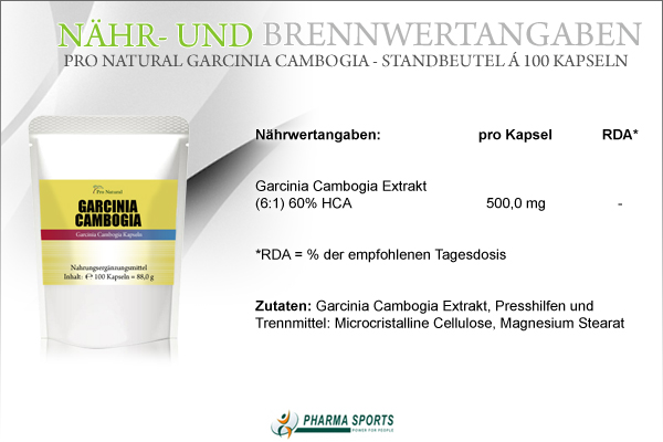 Pro Natural Garcinia Camboga Nähr- und Brennwerte