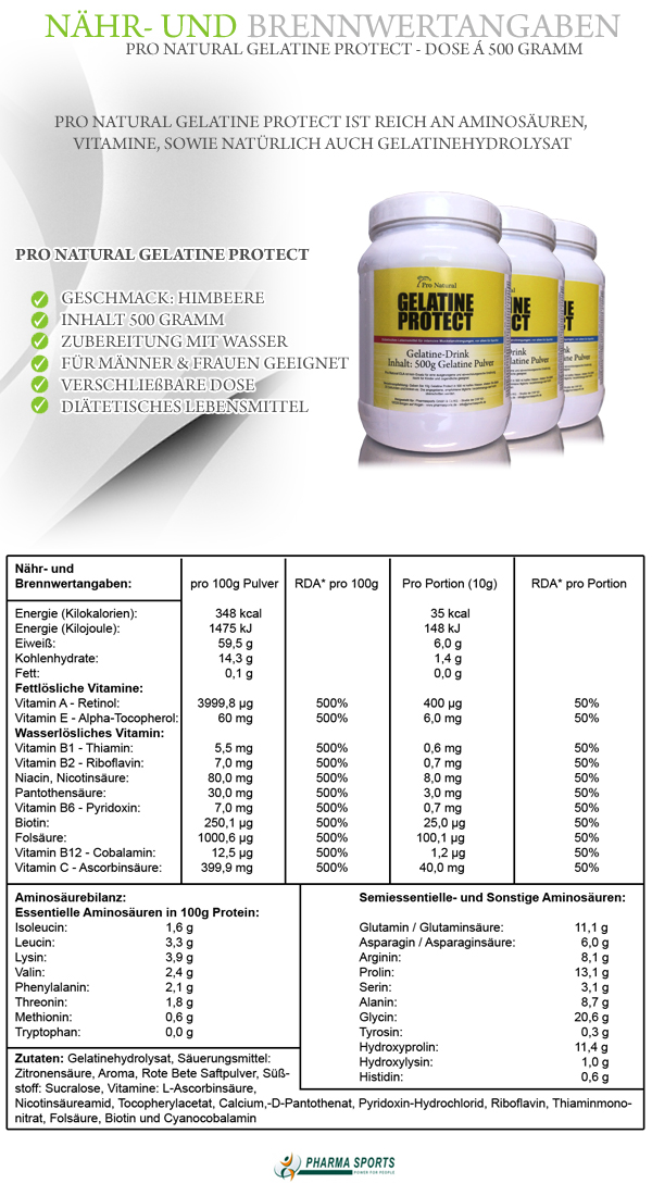 Pro Natural Gelatine Protect - Nähr- und Brennwerte