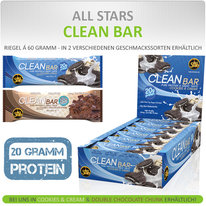 All Stars Clean Bar in 2 leckeren Geschmackssorten bei Pharmasports