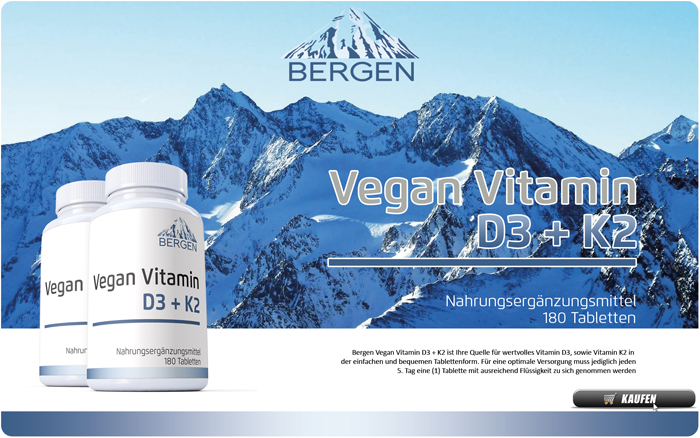 Bergen Vegan Vitamin D3 + K2 Tabletten