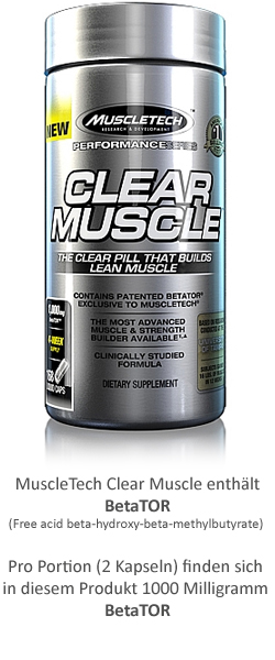 MuscleTech Clear Muscle enthält pro Portion (2 Kapseln) 1000 Milligramm BetaTOR