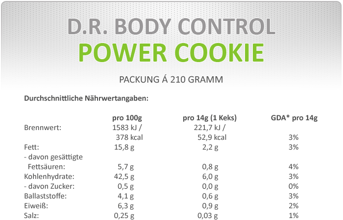 Nährwerte D.R. Body Control Power Cookie