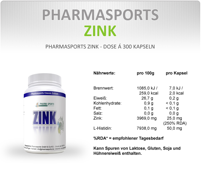 Nähr- und Brennwerte Pharmasports Zink