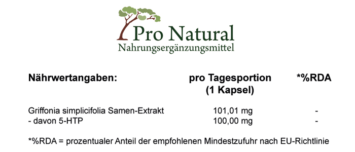 Nährwertangaben Pro Natural 5-HTP