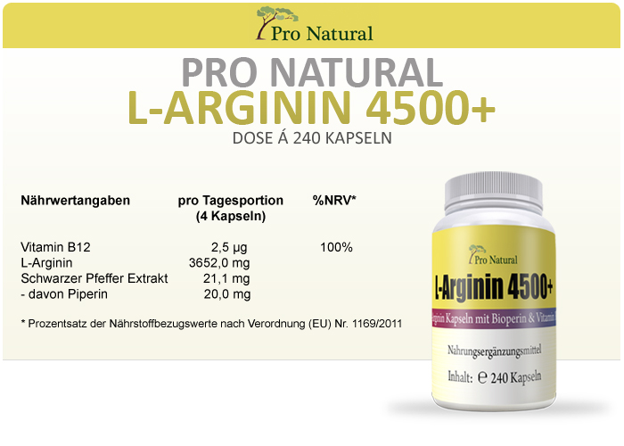 Pro Natural L-Arginin 4500+ Nährwertangaben