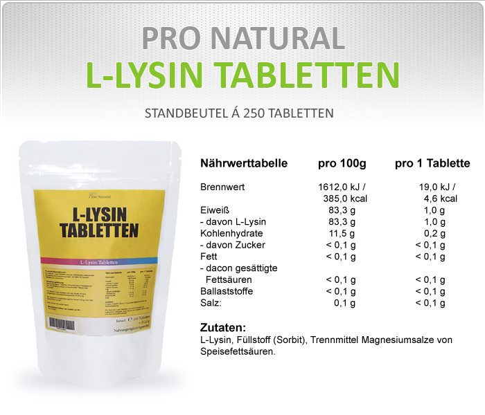 Pro Natural L-Lysin Nähr- und Brennwerte