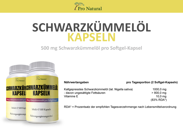 Pro Natural Schwarzkümmelöl Softgel-Kapseln Informationen 
