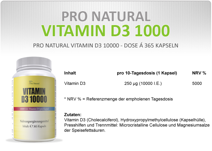 Pro Natural Vitamin D3 10000 - Nähr- und Brennwertangaben