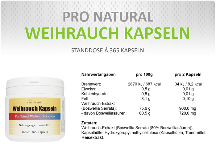 Nähr- und Brennwerte zu Pro Natural Weihrauch Kapseln 