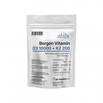 Bergen Vegan Vitamin D3 10000 I.E. + K2 200