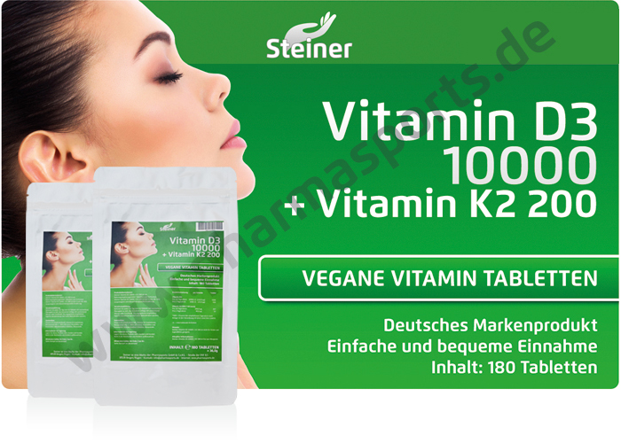 Steiner Vitamin D3 10000 + K2 200 - Standbeutel á 180 Tabletten