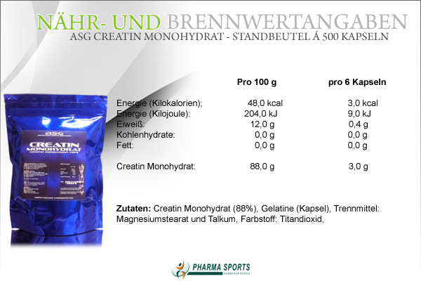 ASG Creatin Monohydrat Caps - Standbeutel á 500 Kapseln 