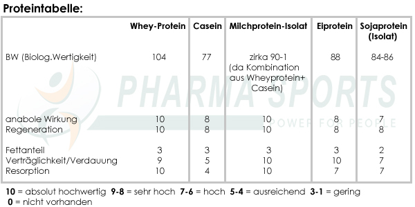 Proteine und ihre Wirkungen - Proteintabelle