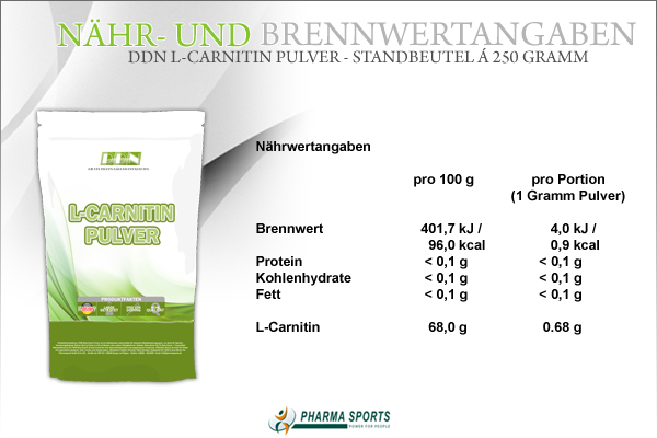 DDN L-Carnitin Pulver - Standbeutel á 250 Gramm