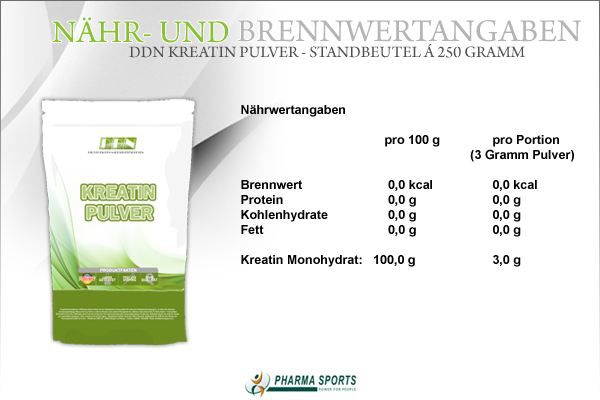 DDN Kreatin Pulver - Nähr- und Brennwerte zum bekannten Creatin Monohydrat
