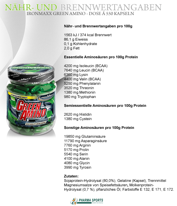 IronMaxx Green Amino - Nähr- und Brennwerte