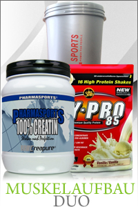 Muskelaufbau Duo bei Pharmasports - All Stars Hy-Pro 85 + Pharmasports Creatin Creapure + Pharmasports Shaker