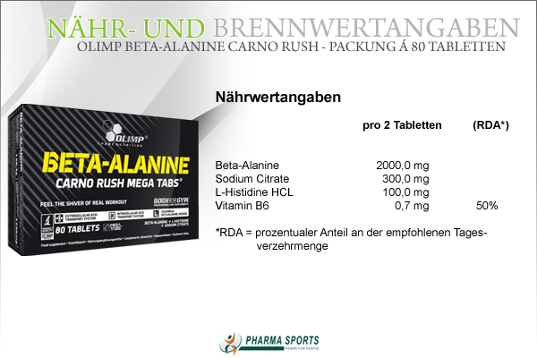 Olimp Beta Alanin Carno Rush - Nähr- und Brennwerte bei Pharmasports