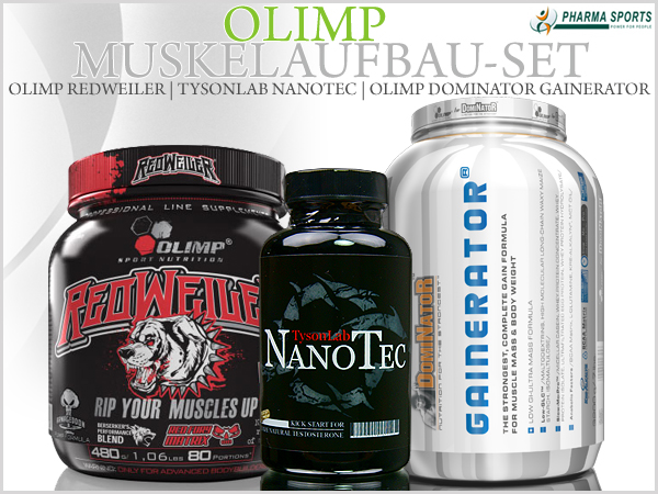 Olimp Muskelaufbau-Set (Olimp Redweiler, Gainerator & TysonLab Nanotec) bei Pharmasports