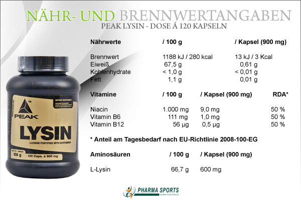 Peak Lysin - Dose á 120 Kapseln bei Pharmasports