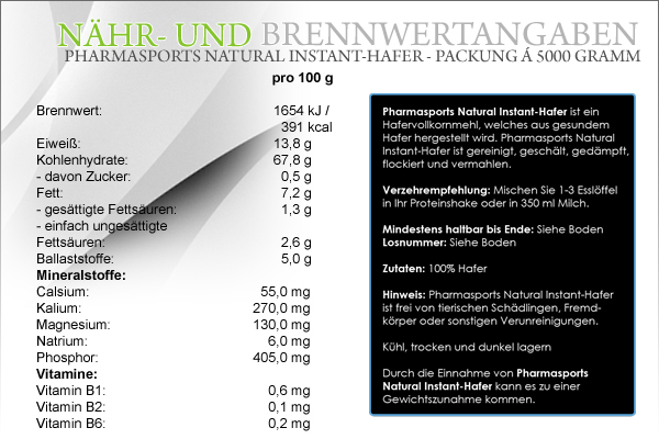 Pharmasports präsentiert den Natural Instant-Hafer