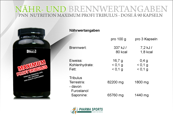 PNN Nutrition Maximum Profi Tribulus - Informationen wie Brenn- und Nährwerte bei Pharmasports