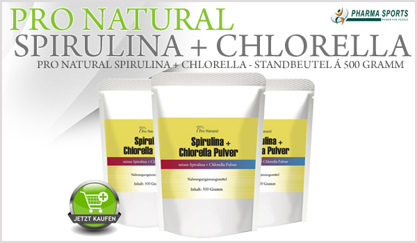 NEU bei Pharmasports - Pro Natural Spirulina + Chlorella im wiederverschließbaren Standbeutel