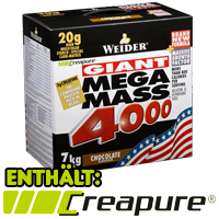 Weider Mega Mass 4000 enthält Creatin Creapure